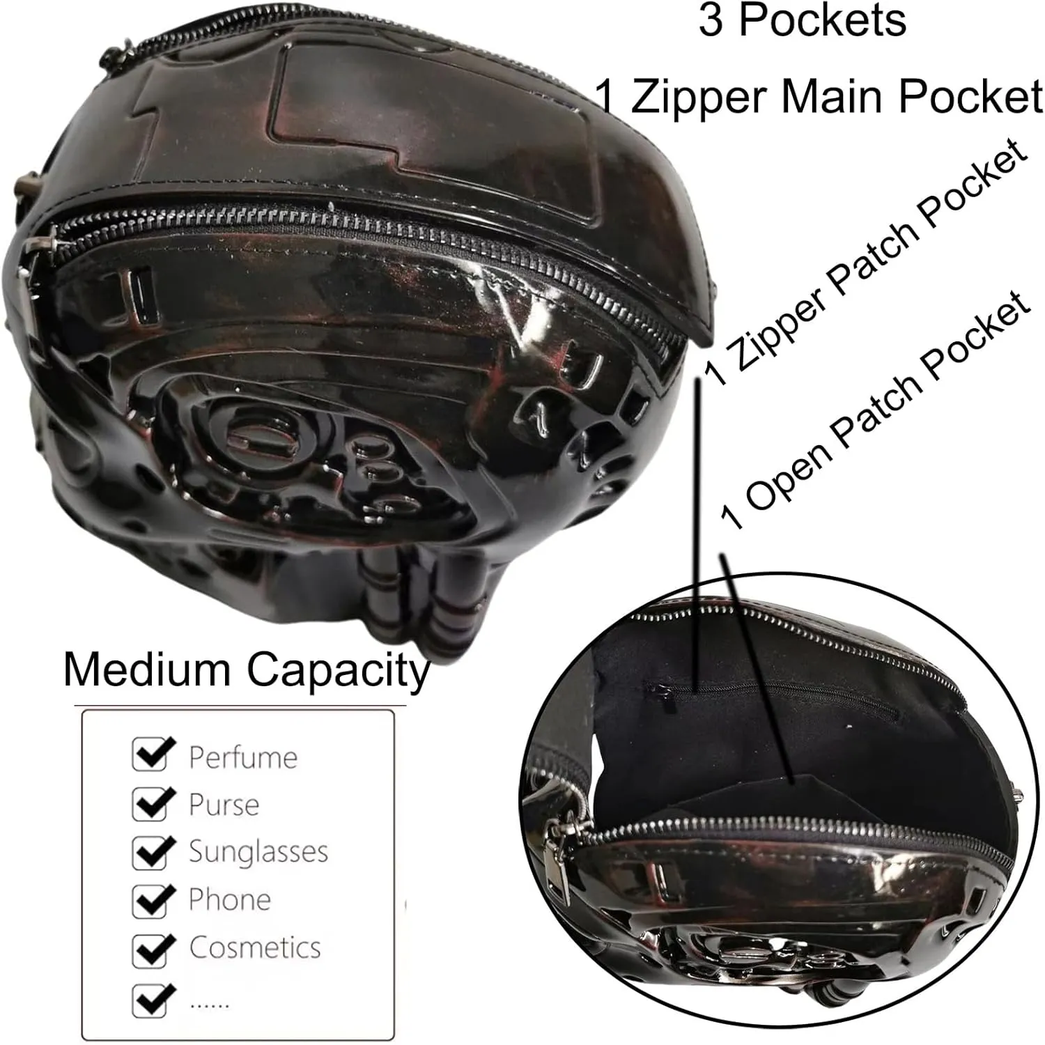 Men and Women Skull Shaped Handbag Crossbody Shoulder Bag PVC Weird Horror Gothic Halloween Skull Purse