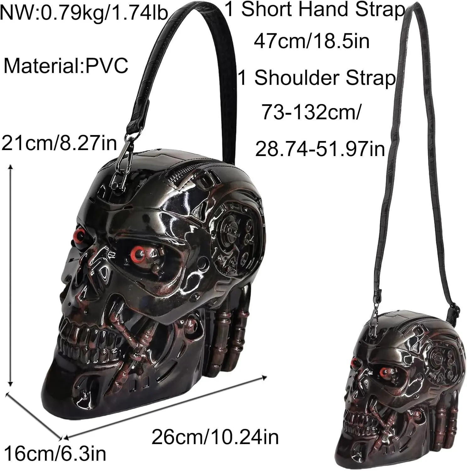 Men and Women Skull Shaped Handbag Crossbody Shoulder Bag PVC Weird Horror Gothic Halloween Skull Purse