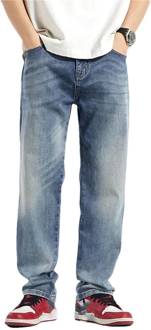 Men Spring Summer Baggy Jeans Straight Loose Lyocell Stretch Male Denim Wide Leg Pants
