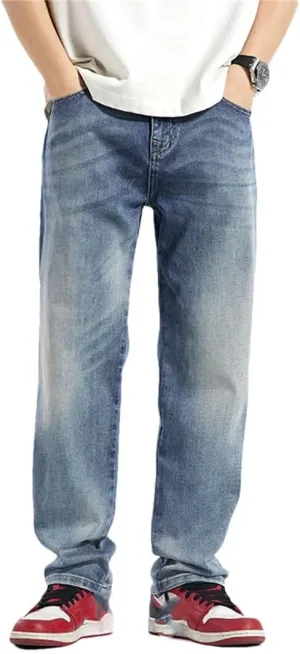 Men Spring Summer Baggy Jeans Straight Loose Lyocell Stretch Male Denim Wide Leg Pants
