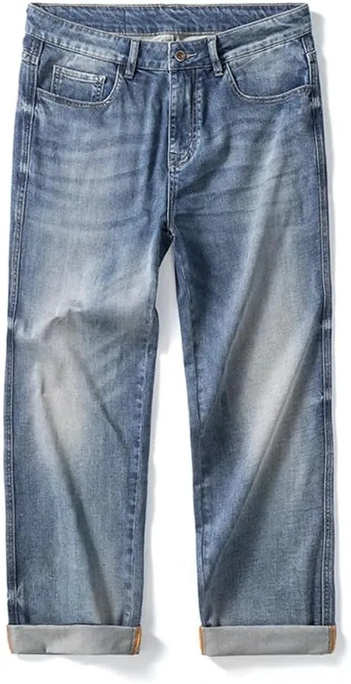 Men Spring Summer Baggy Jeans Straight Loose Lyocell Stretch Male Denim Wide Leg Pants