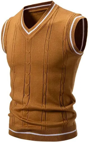 Men's Argyle Vest Sweater Plus Size V Neck Sleeveless Pullover Sweaters Fashion Slim Fit Thermal Knitwear Tank Tops