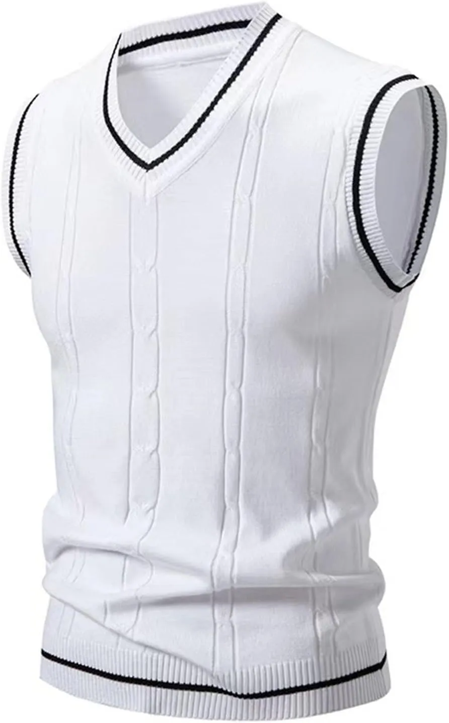 Men's Argyle Vest Sweater Plus Size V Neck Sleeveless Pullover Sweaters Fashion Slim Fit Thermal Knitwear Tank Tops
