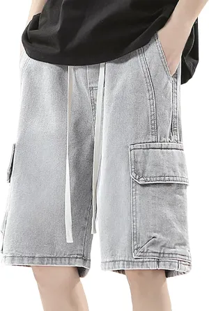 Men's Baggy Jean Shorts Loose Fit Long Denim Shorts Wide Leg Hip Hop Streetwear Clothes
