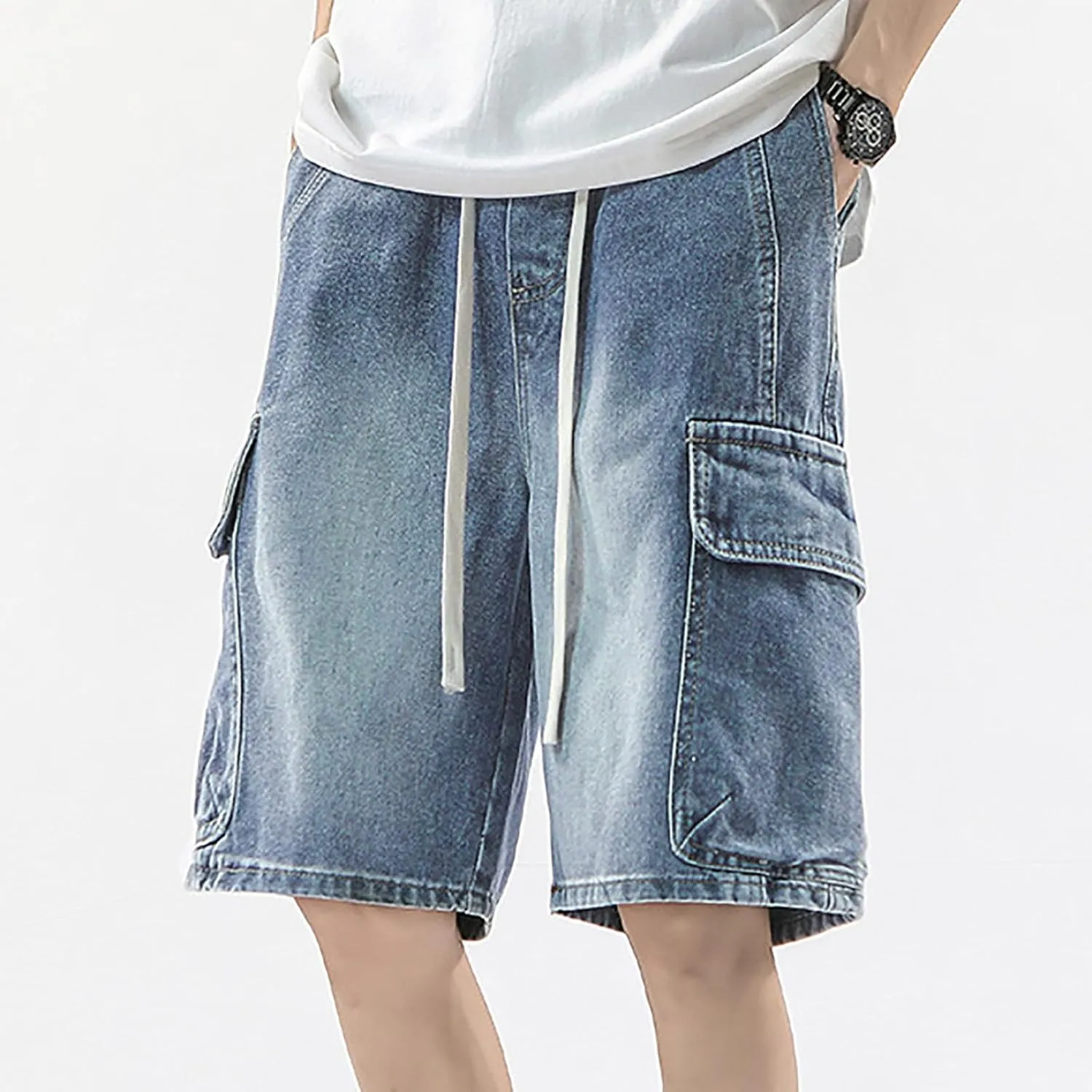 Men's Baggy Jean Shorts Loose Fit Mid Denim Shorts Summer Casual Hip Hop 2025 Trendy Streetwear