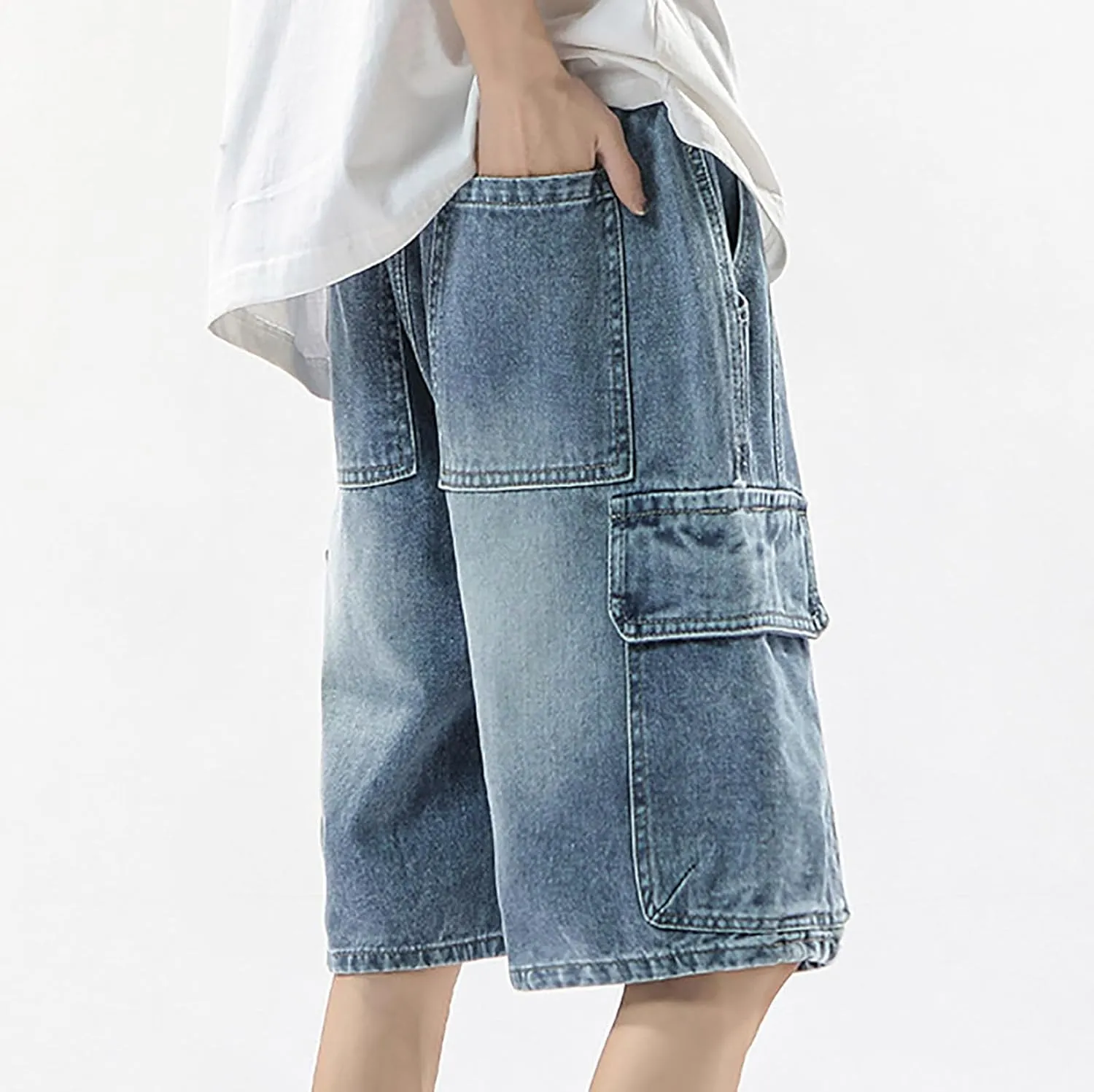 Men's Baggy Jean Shorts Loose Fit Mid Denim Shorts Summer Casual Hip Hop 2025 Trendy Streetwear