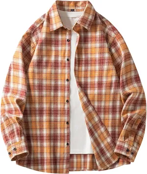 Men's Button Down Regular Fit Long Sleeve Plaid Flannel Casual Shirts Long Sleeve Loose Fit Fashion Checked Shirts