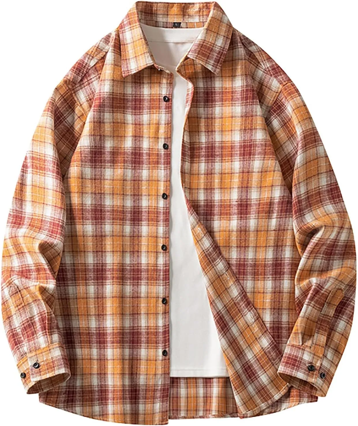 Men's Button Down Regular Fit Long Sleeve Plaid Flannel Casual Shirts Long Sleeve Loose Fit Fashion Checked Shirts