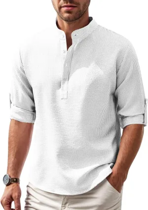 Mens Button Down Short Sleeve Shirt Casual Shirts Summer Beach Textured Shirts for Holiday Vacation Workout Golf
