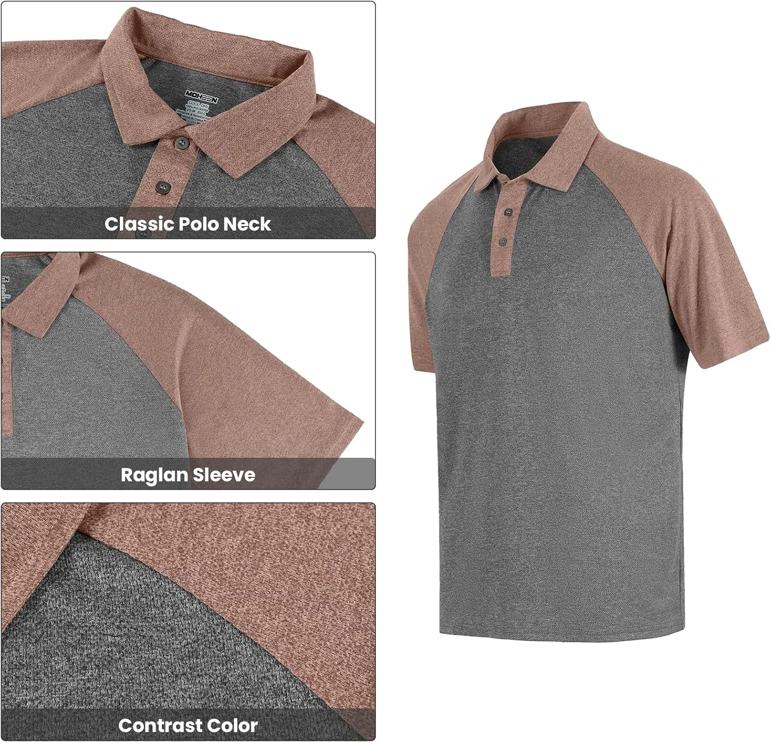 Men's Casual Short Sleeve Moisture Wicking Performance Golf Polo Contrast Color Patchwork Pique Shirts Tops