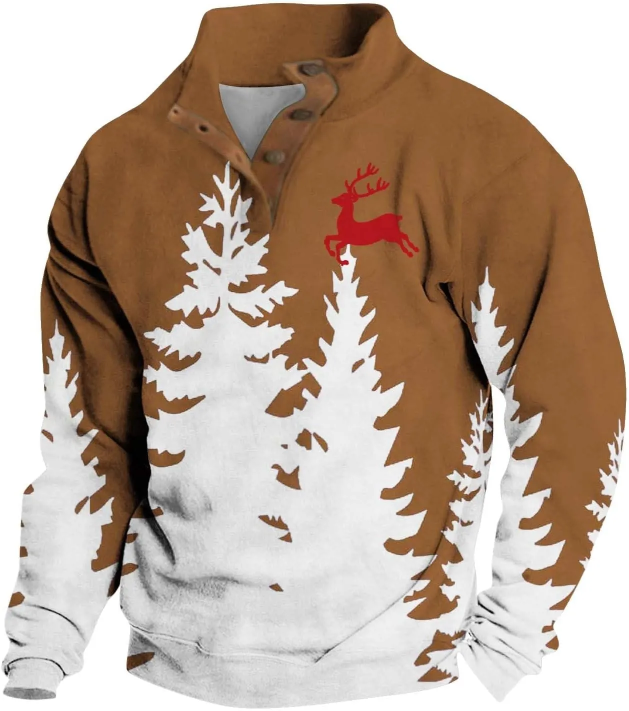 Men's Christmas Sweatshirts Xmas Tree Print Pullover Ugly Sweater Casual Long Sleeve Fall 1/4 Button Up Sweatshirts