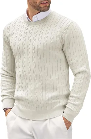 Men's Crewneck Pullover Sweater Plus Size Chunky Warm Cable Knit Jumper Classic Slim Fit Long Sleeve Knitwear Tops