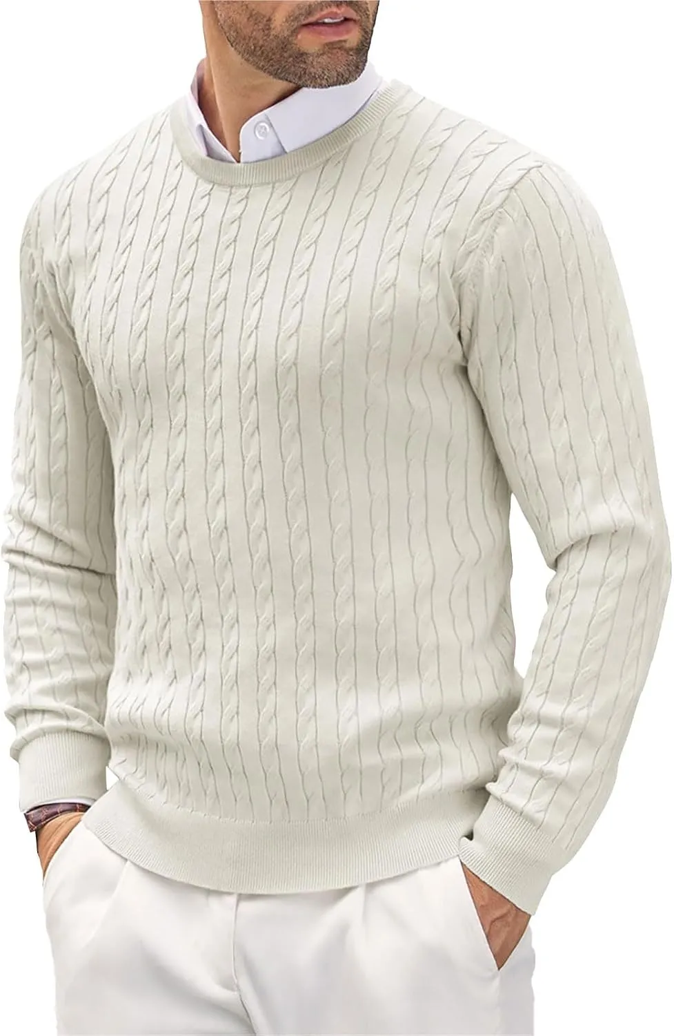 Men's Crewneck Pullover Sweater Plus Size Chunky Warm Cable Knit Jumper Classic Slim Fit Long Sleeve Knitwear Tops
