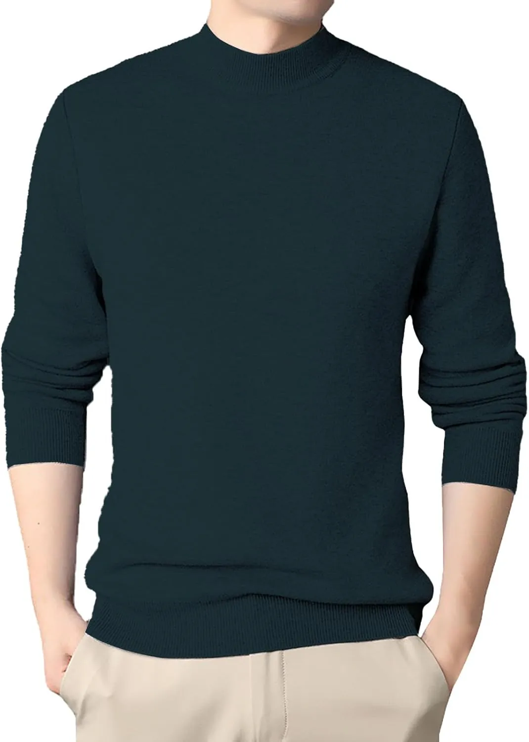 Men's Crewneck Sweater Sherpa Lined Sweatshirts Slim Fit Long Sleeve Underwear Fleece Winter Thermal Pullover Coats