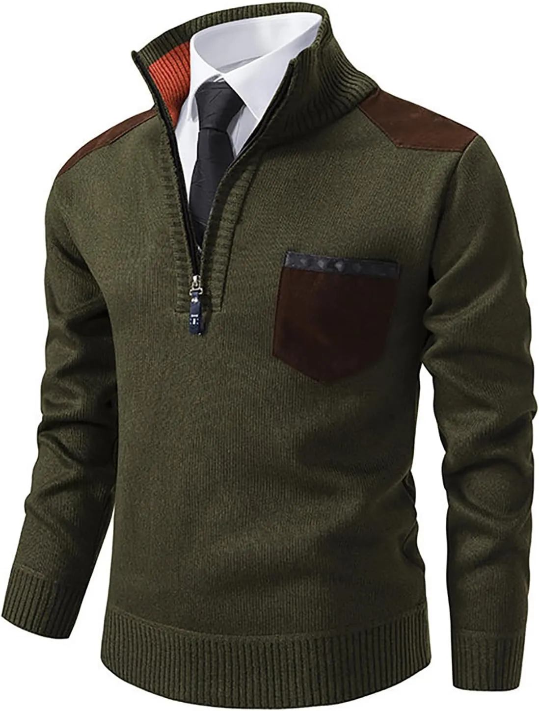 Men's Fashion Quarter Zip Pullover Fall Winter Quilted Sweatshirt Plaid Jacquard Polo Mock Neck Sweaters