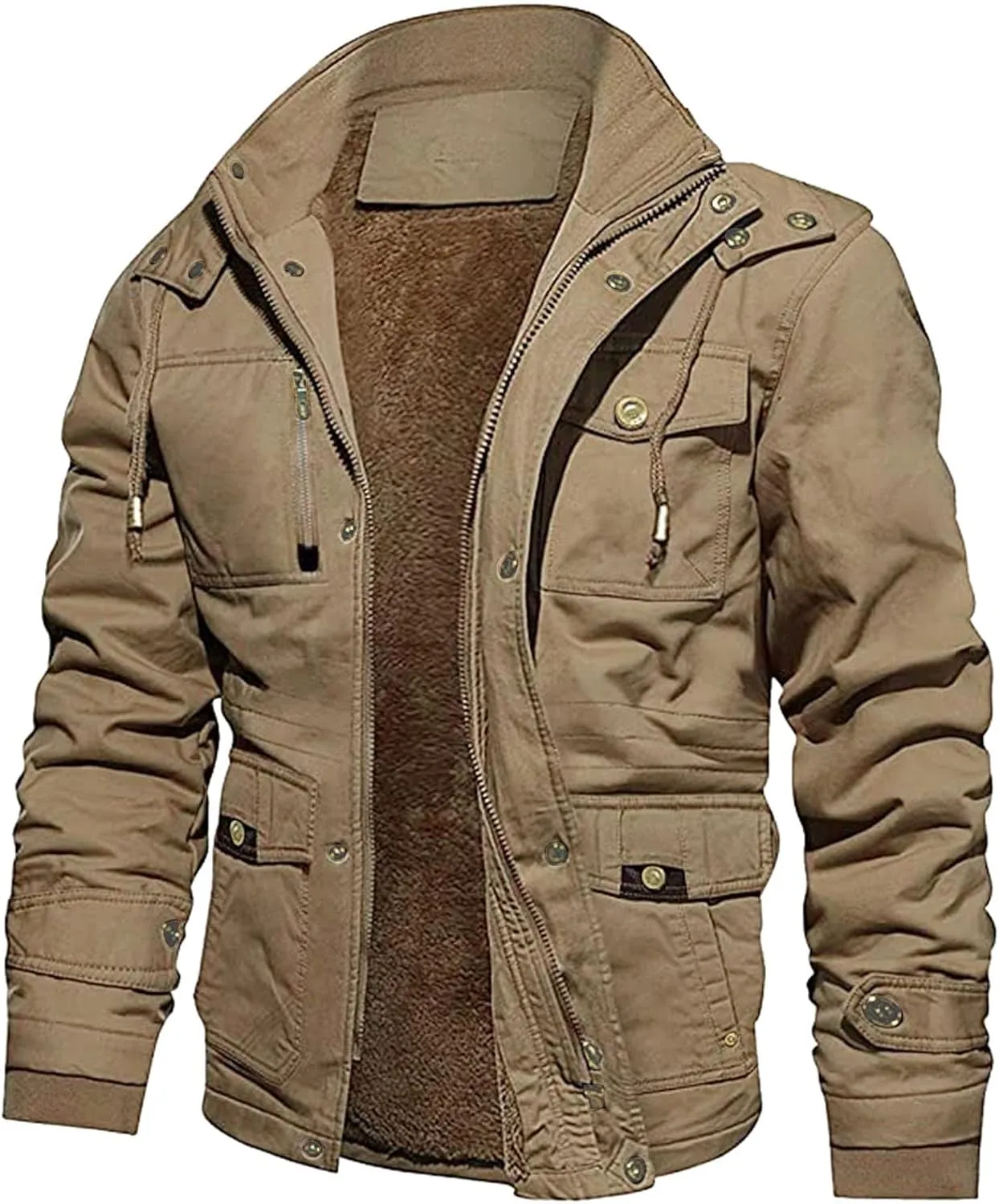 Mens Flannel Jacket Casual Plaid Print Lapel Button Down Pocket Long Sleeve Shirt Patchwork Heavy Warm Fleece Lined