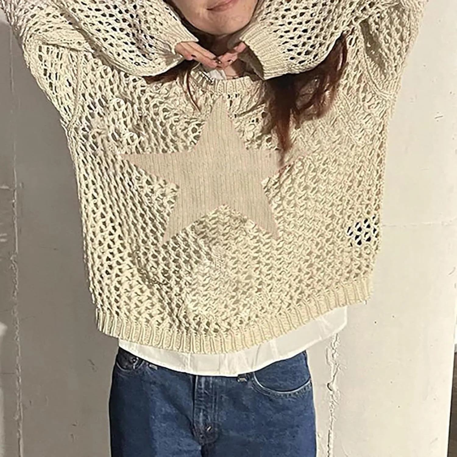 Mens Fleece Sweaters and Pullovers Color Stylish Loose Casual Knit Sweater Cutouts Tops Lazy Lays Sweatshirt