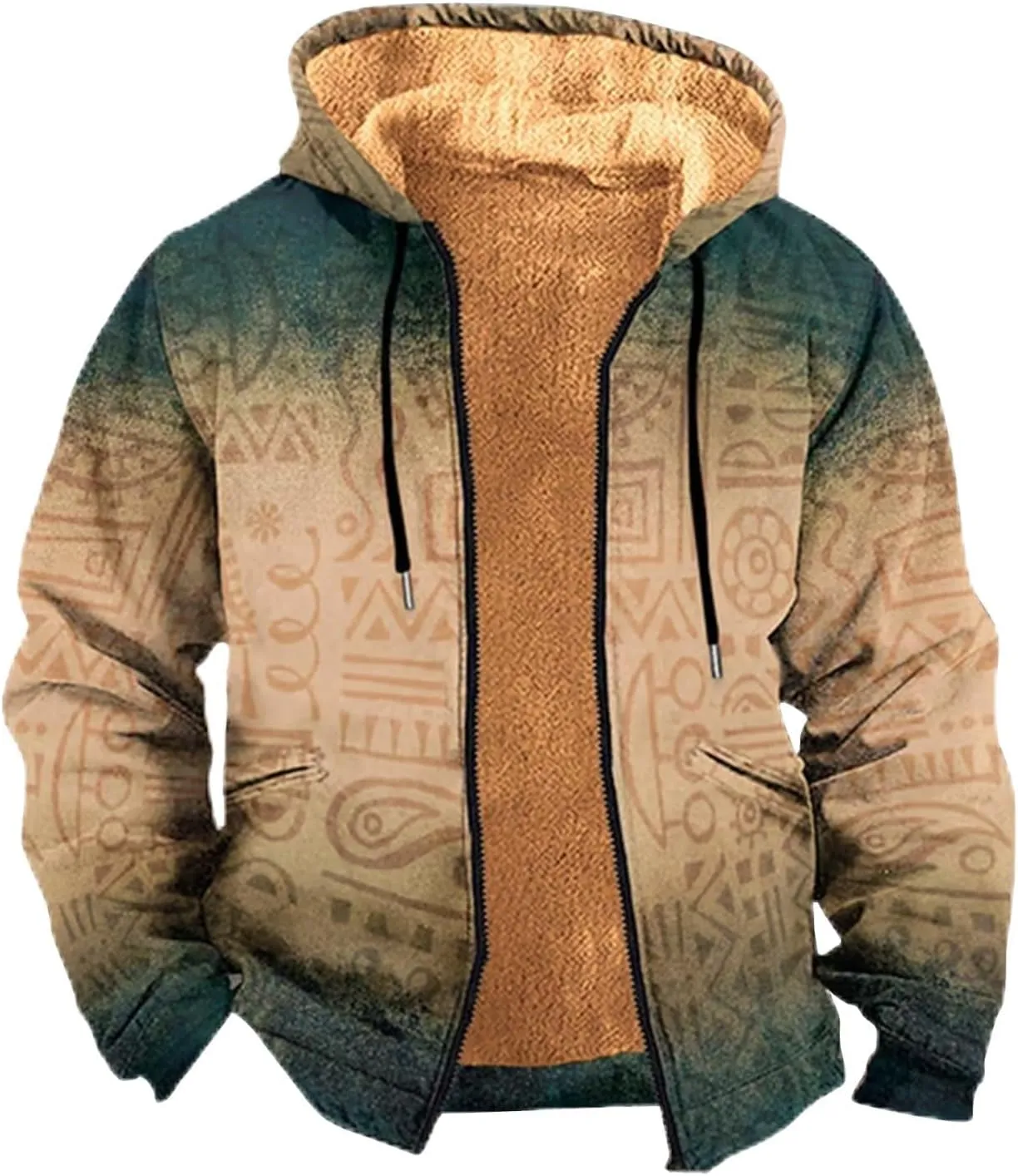 Men's Full Zip Up Fleece Flannel Jackets Camo Camouflage Hoodies Warm Sweater Coat Hunting Performance Sweatshirt