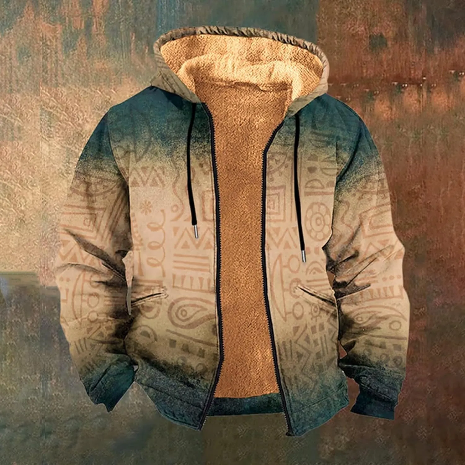 Men's Full Zip Up Fleece Flannel Jackets Camo Camouflage Hoodies Warm Sweater Coat Hunting Performance Sweatshirt