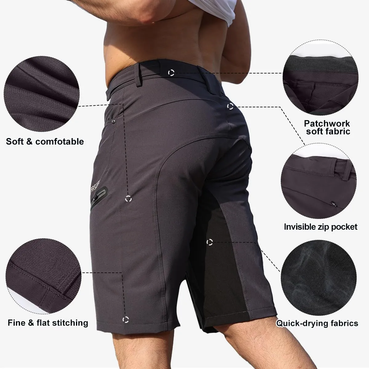 Mens Hiking Waterproof Shorts, Quick Dry Outdoor Cargo Tactical Shorts with Multi Pocket for Beach Cycling Travel