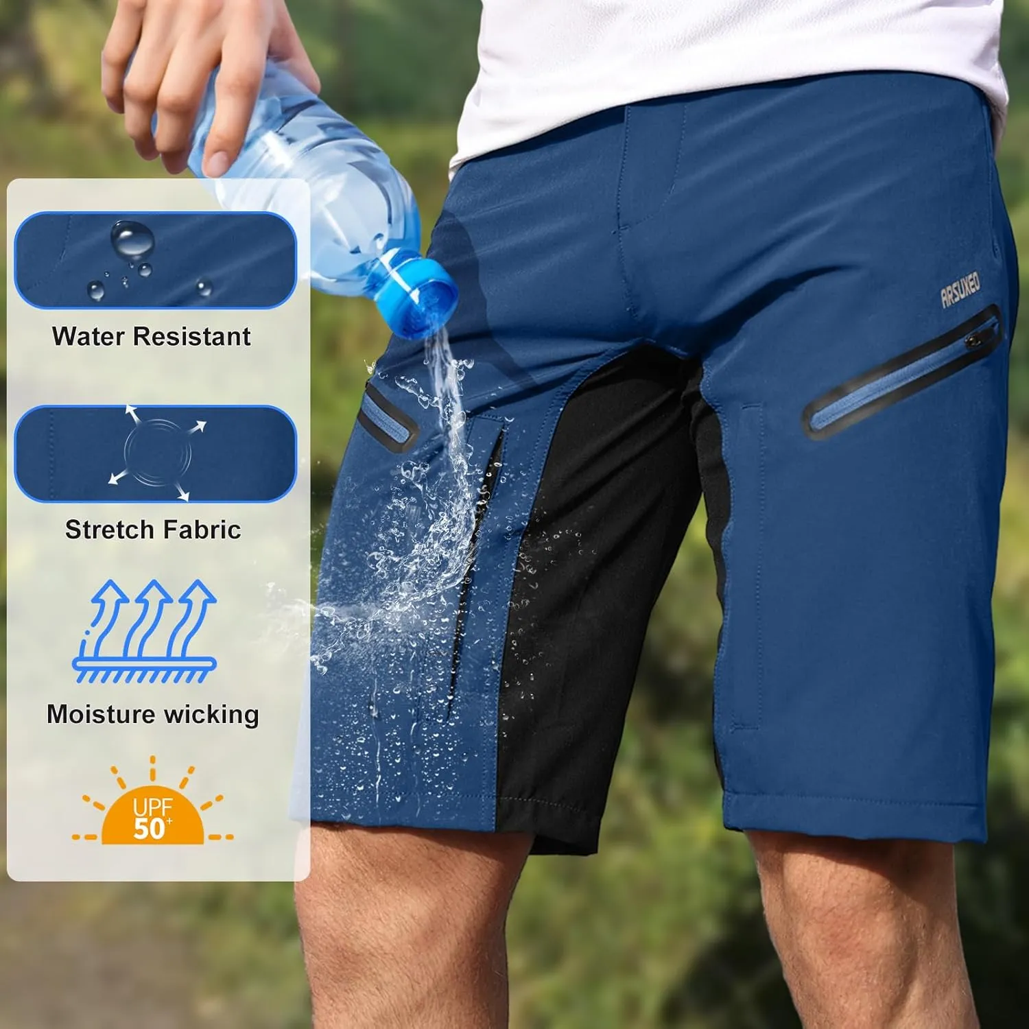Mens Hiking Waterproof Shorts, Quick Dry Outdoor Cargo Tactical Shorts with Multi Pocket for Beach Cycling Travel