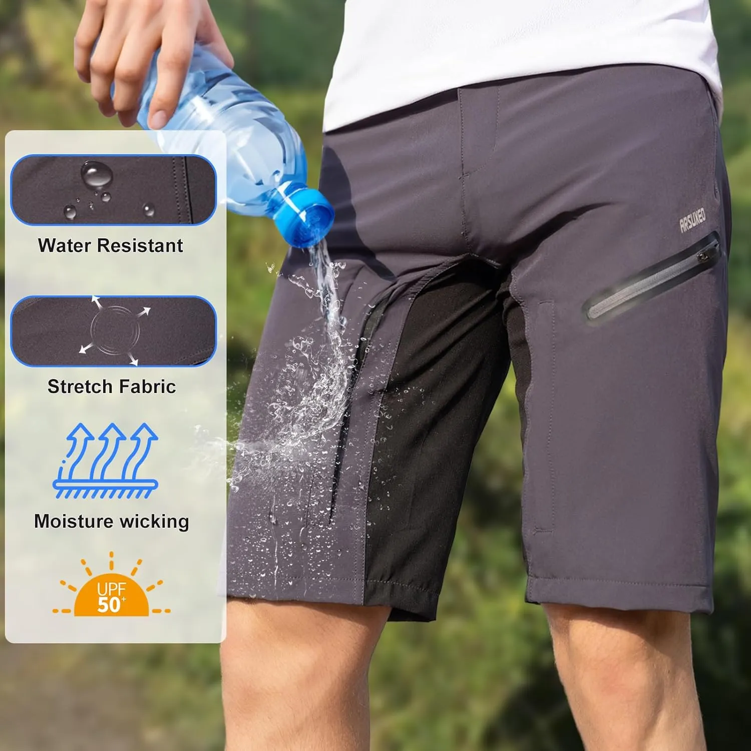 Mens Hiking Waterproof Shorts, Quick Dry Outdoor Cargo Tactical Shorts with Multi Pocket for Beach Cycling Travel