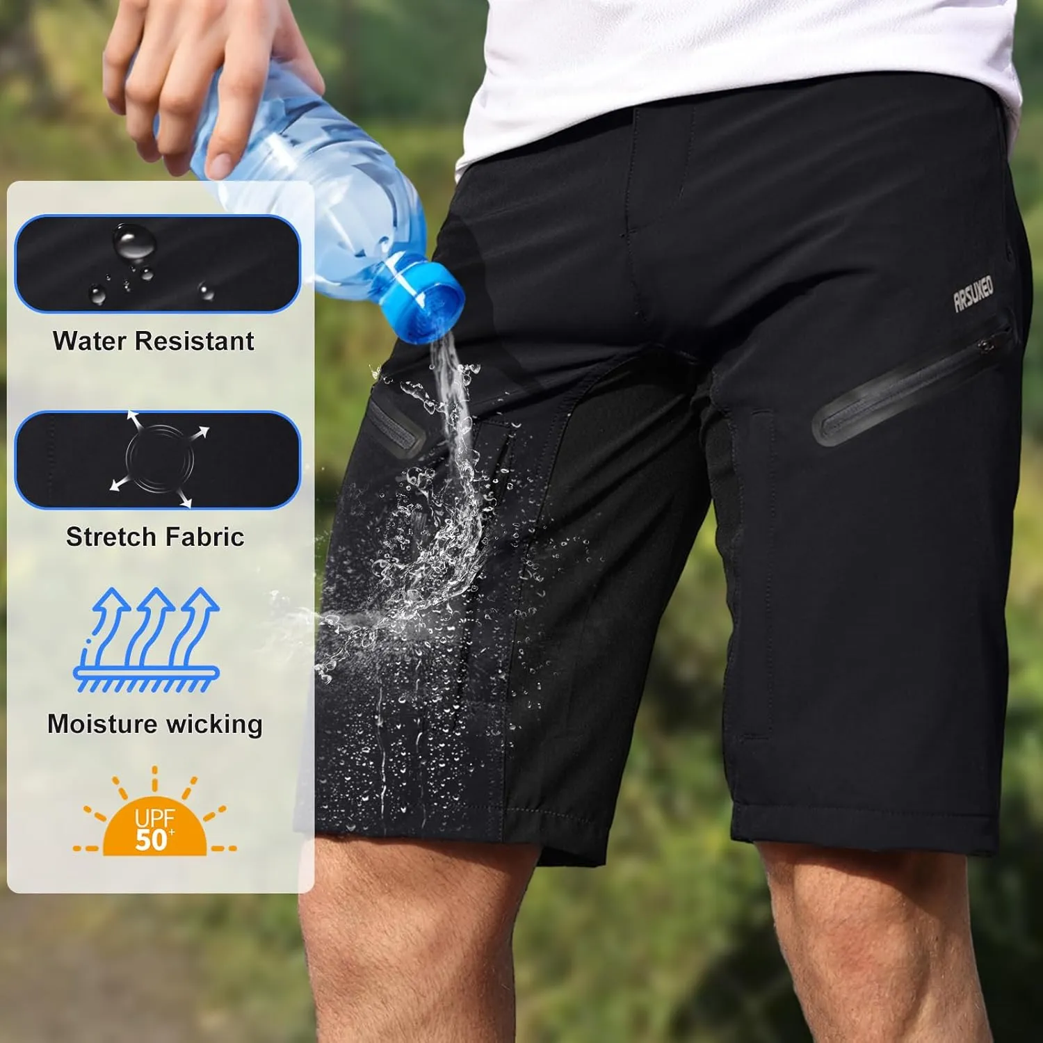 Mens Hiking Waterproof Shorts, Quick Dry Outdoor Cargo Tactical Shorts with Multi Pocket for Beach Cycling Travel