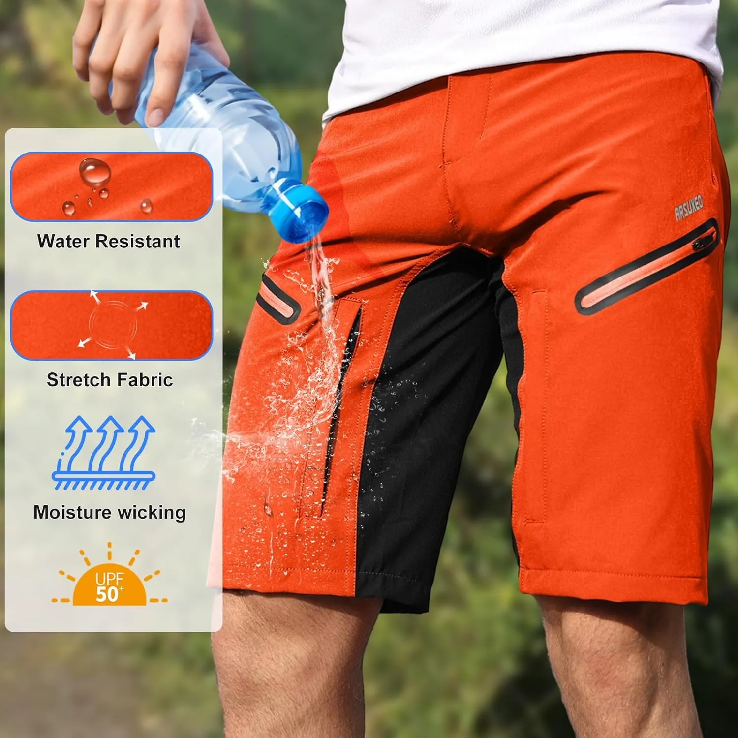 Mens Hiking Waterproof Shorts, Quick Dry Outdoor Cargo Tactical Shorts with Multi Pocket for Beach Cycling Travel
