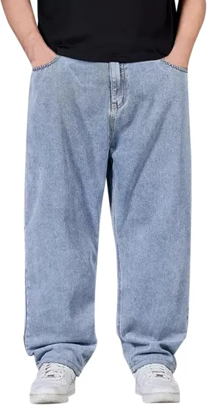 Men's Jeans Loose Casual Sports Solid Straight Leg Jeans Elasticated Waist Athletic Fit Denim Pants with Pockets 2024