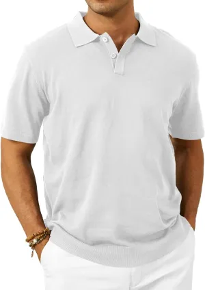 Mens Knit Polo Shirts Short Sleeve Casual Classic Collared Stretchy T-Shirts
