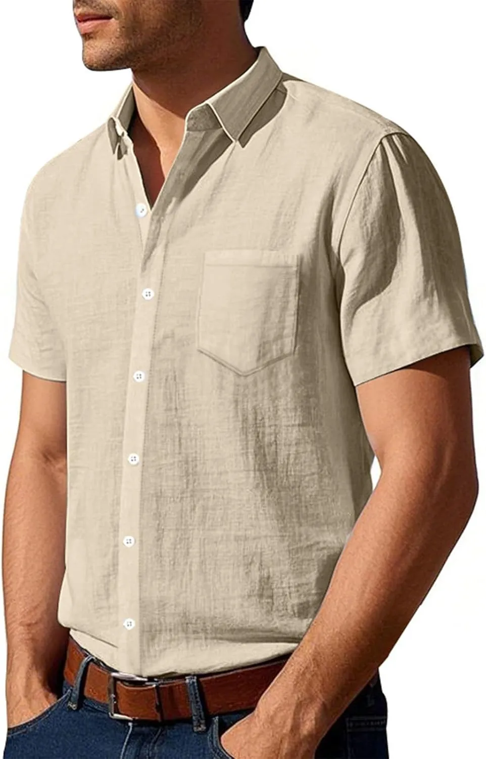 Men's Linen Shirts Short Sleeve Button Down Shirts Casual Summer Beach Linen Shirt Holiday Wedding Hawaiian Shirt