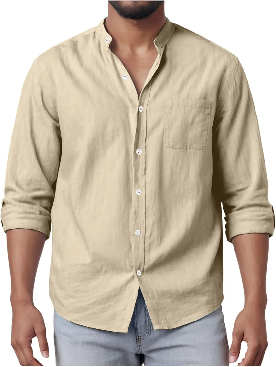 Men's Linen Shirts Short Sleeve Casual Shirts Button Down Shirt for Men Beach Summer Shirt with Pockets Linen Tops