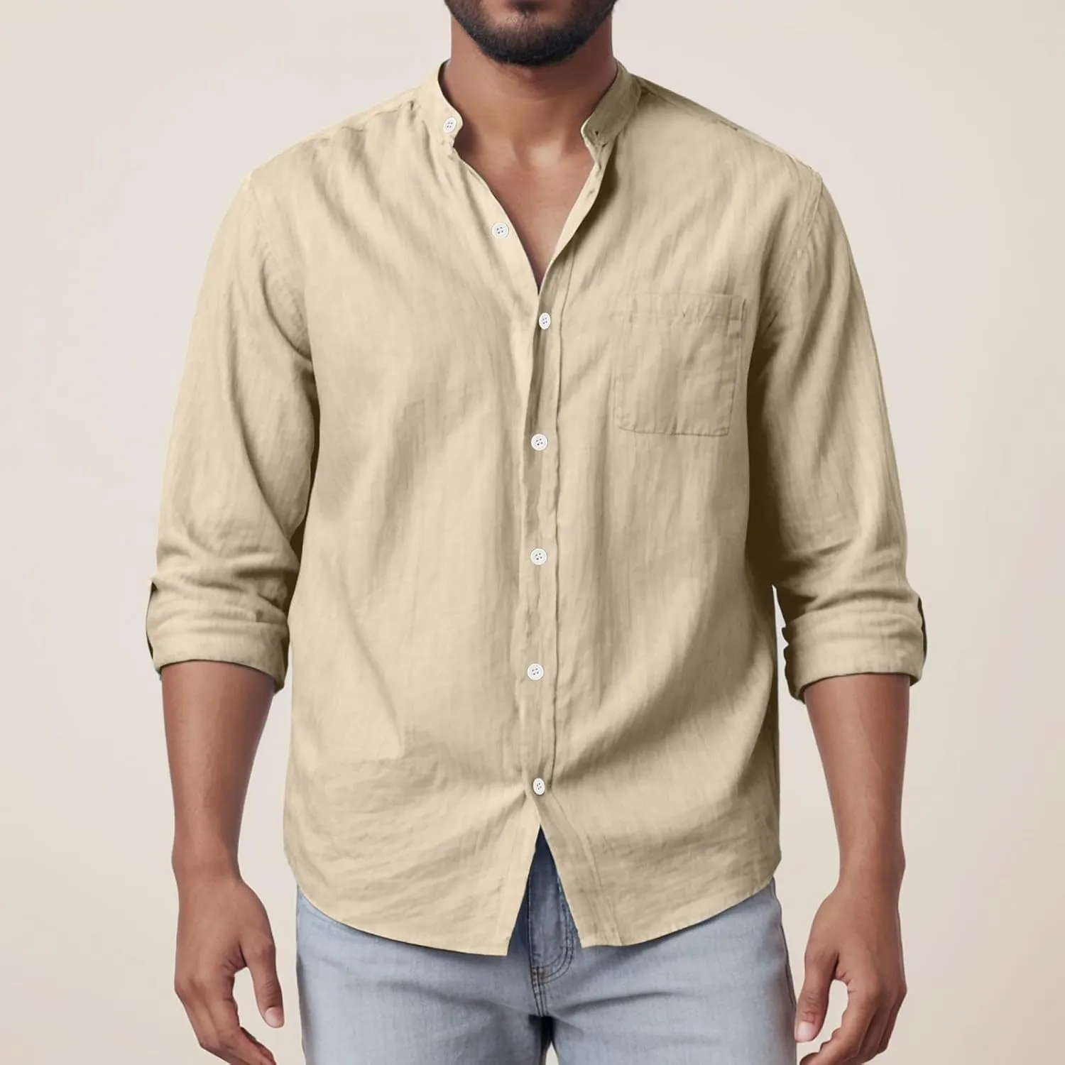 Men's Linen Shirts Short Sleeve Casual Shirts Button Down Shirt for Men Beach Summer Shirt with Pockets Linen Tops