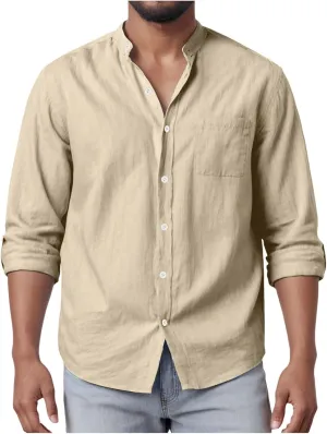 Men's Linen Shirts Short Sleeve Casual Shirts Button Down Shirt for Men Beach Summer Shirt with Pockets Linen Tops