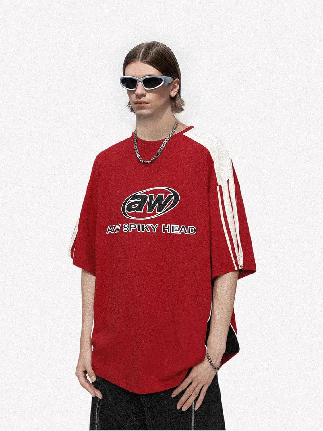 Mens Oversize Graphic Raglan T Shirt Vintage Letter Print Speedway Racing Tees Casual Unisex Streetwear Tops
