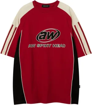 Mens Oversize Graphic Raglan T Shirt Vintage Letter Print Speedway Racing Tees Casual Unisex Streetwear Tops