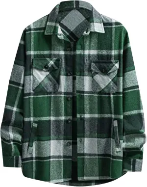 Men's Plaid Hooded Shirts Casual Print Lapel Button Down Pocket Long Sleeve Shirt Fall Casual Button Down Shirts