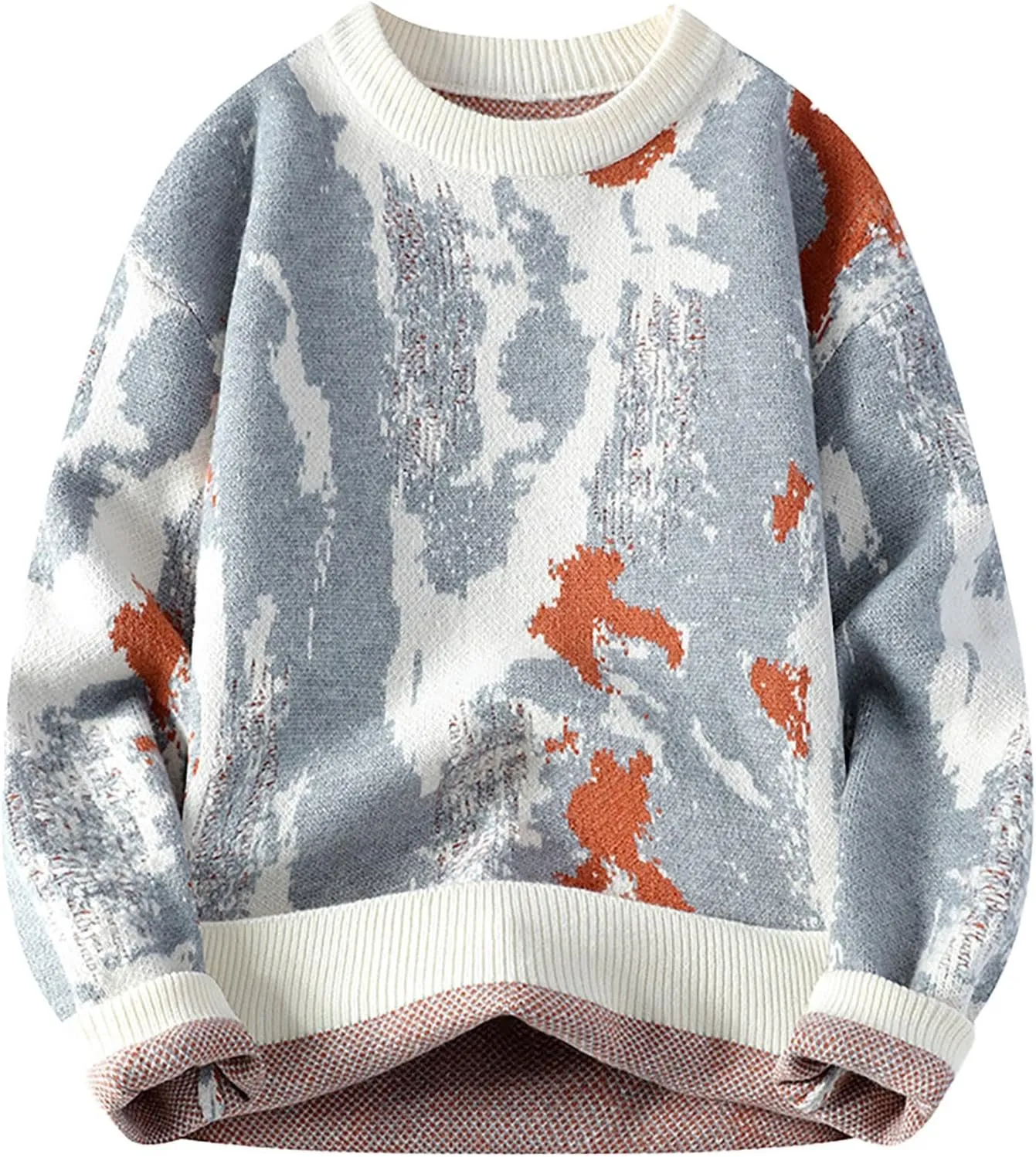 Mens Pullover Sweater Chunky Thermal WInter Jumpers Plus Size Casual Long Sleeve Crewneck Ribbed Knit Outfits Tops