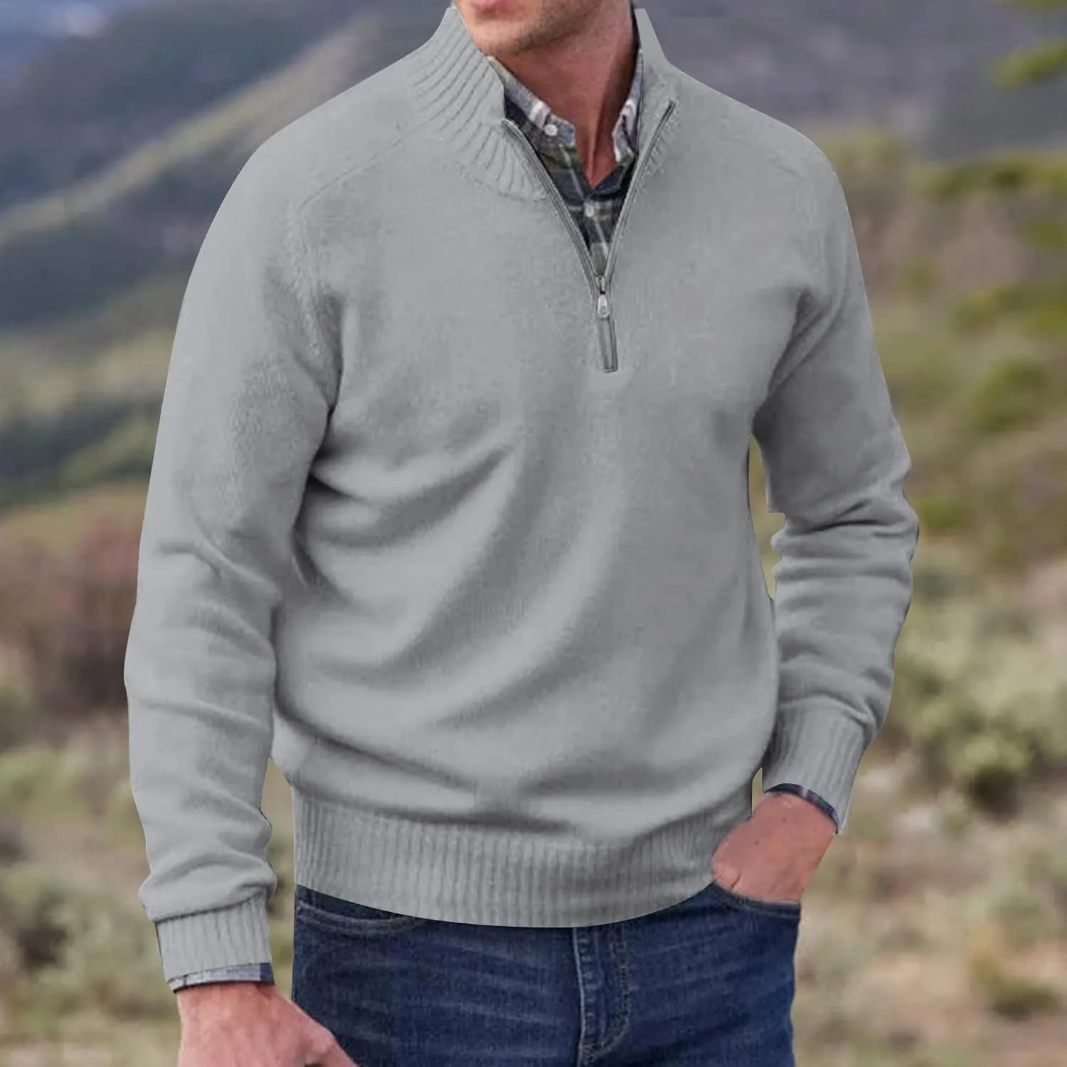 Mens Quarter Zip Sweater Irish Fisherman Sweaters Cable Knit Half Zip Jacquard Pullover Sweater