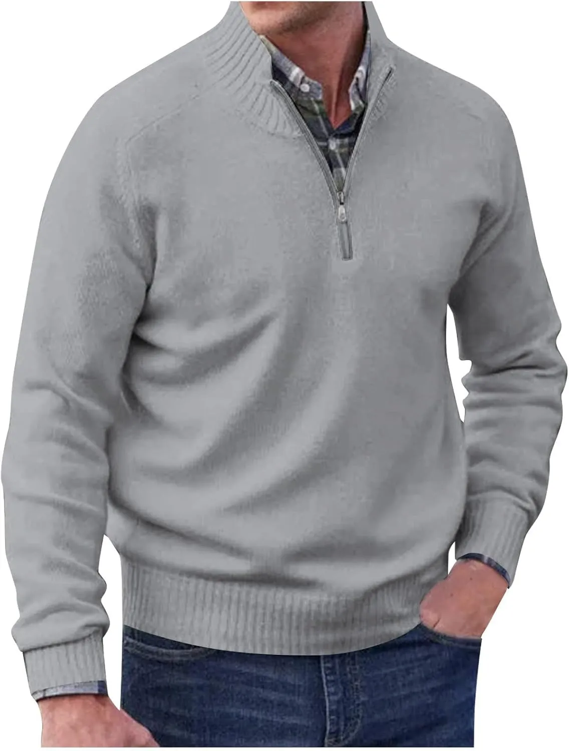 Mens Quarter Zip Sweater Irish Fisherman Sweaters Cable Knit Half Zip Jacquard Pullover Sweater