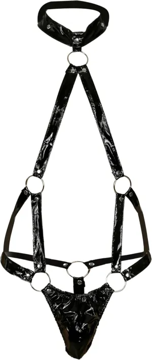 Men's Sexy Body Chest Harness Bondage Elastic Belt Straps Mesh With Buttons Removable Pouch Costume Set
