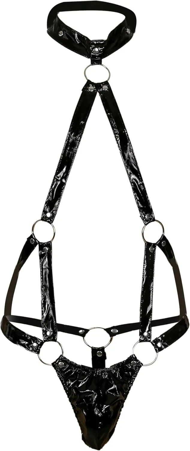 Men's Sexy Body Chest Harness Bondage Elastic Belt Straps Mesh With Buttons Removable Pouch Costume Set