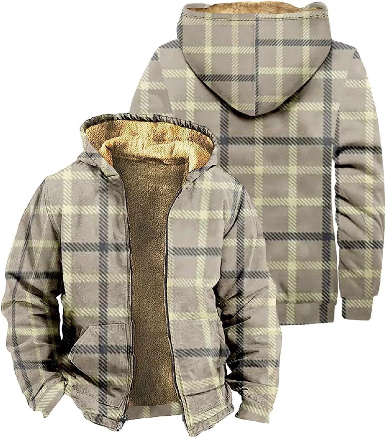Men's Sherpa Lined Shirt Cotton Flannel Jacket Plaid Full Zip Jacket Coat Plus Size Big&Tall Coat with Pocket XS-4XL