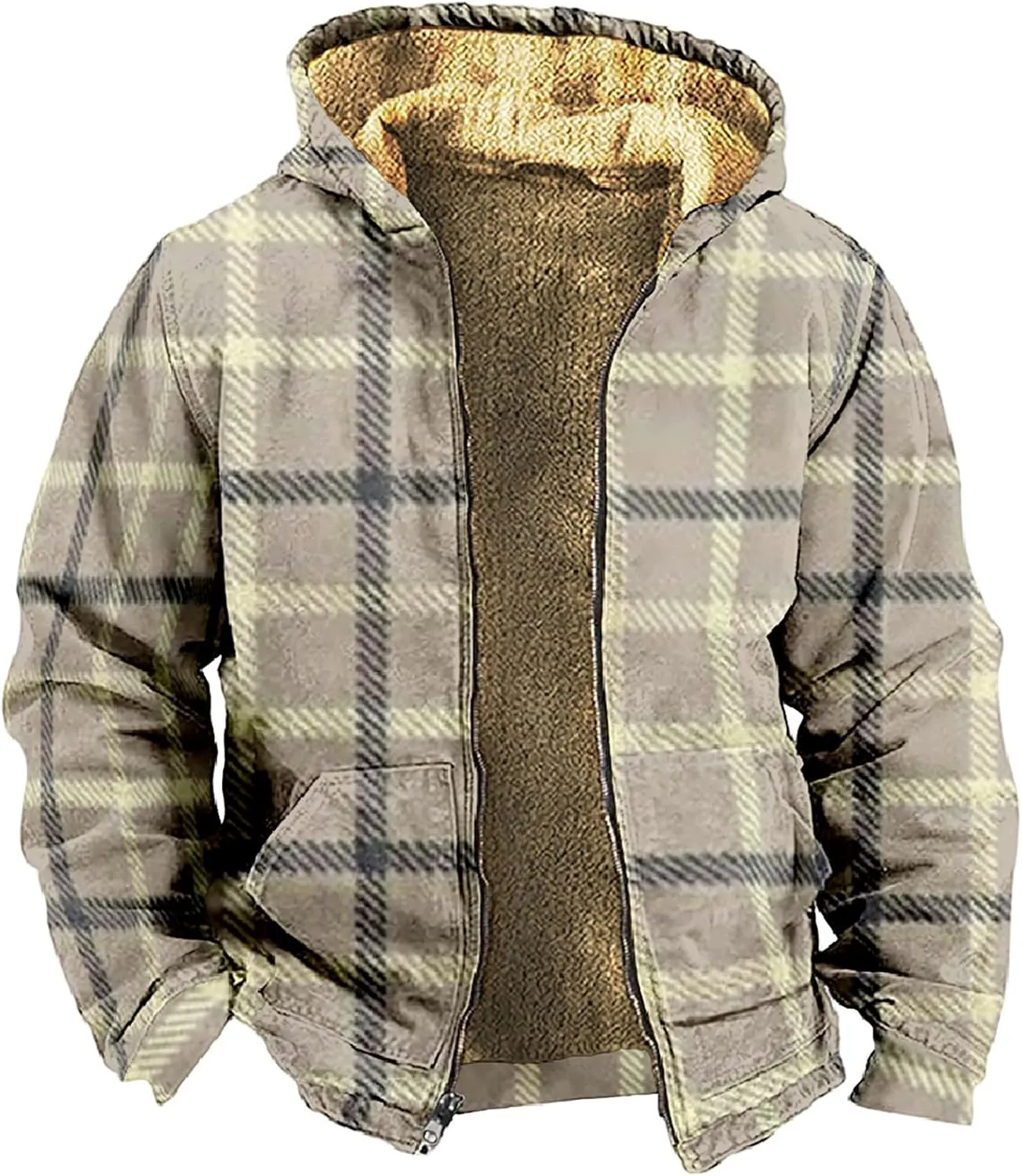 Men's Sherpa Lined Shirt Cotton Flannel Jacket Plaid Full Zip Jacket Coat Plus Size Big&Tall Coat with Pocket XS-4XL