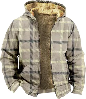 Men's Sherpa Lined Shirt Cotton Flannel Jacket Plaid Full Zip Jacket Coat Plus Size Big&Tall Coat with Pocket XS-4XL