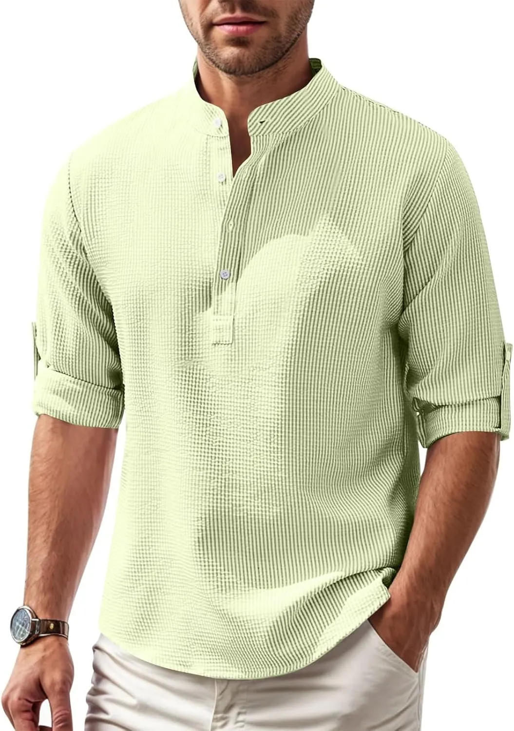 Men's Short Sleeve T-Shirts Casual Crewneck Solid Texture Shirt Button Down Summer Beach Polo Golf Workout Shirt Tops