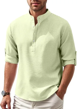 Men's Short Sleeve T-Shirts Casual Crewneck Solid Texture Shirt Button Down Summer Beach Polo Golf Workout Shirt Tops