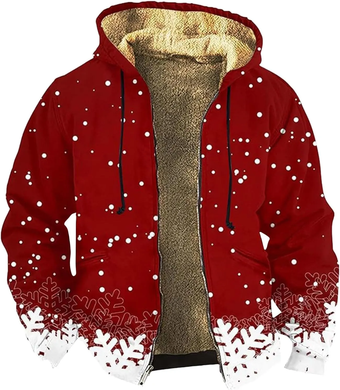 Men's Snowflake Christmas Tree Print Xmas Sweatshirt Christmas Fleece Hoodie Jacket Holiday Party Thermal Outfits