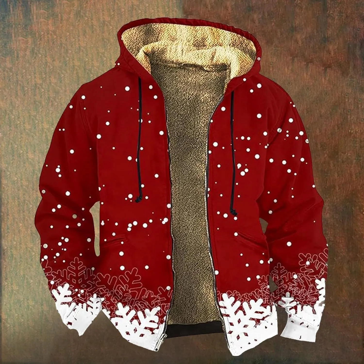 Men's Snowflake Christmas Tree Print Xmas Sweatshirt Christmas Fleece Hoodie Jacket Holiday Party Thermal Outfits