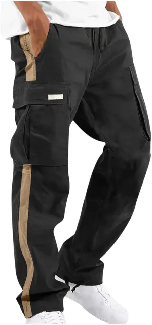 Mens Sports Cargo Pants Patchwork Trendy 2025 Work Pants for Men Casual Straight Leg Relaxed Fit Trousers with Pocket